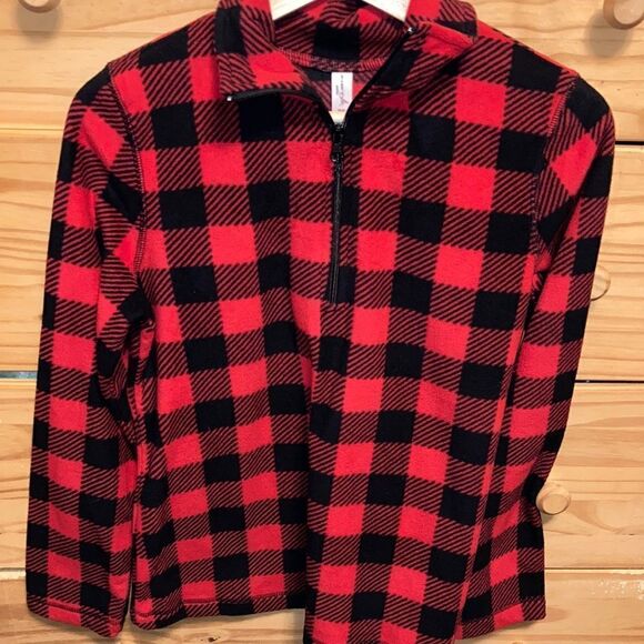 Exertek Petite Small Red and Black Buffalo Plaid Quarter Zip Hoodie - Picture 2 of 2